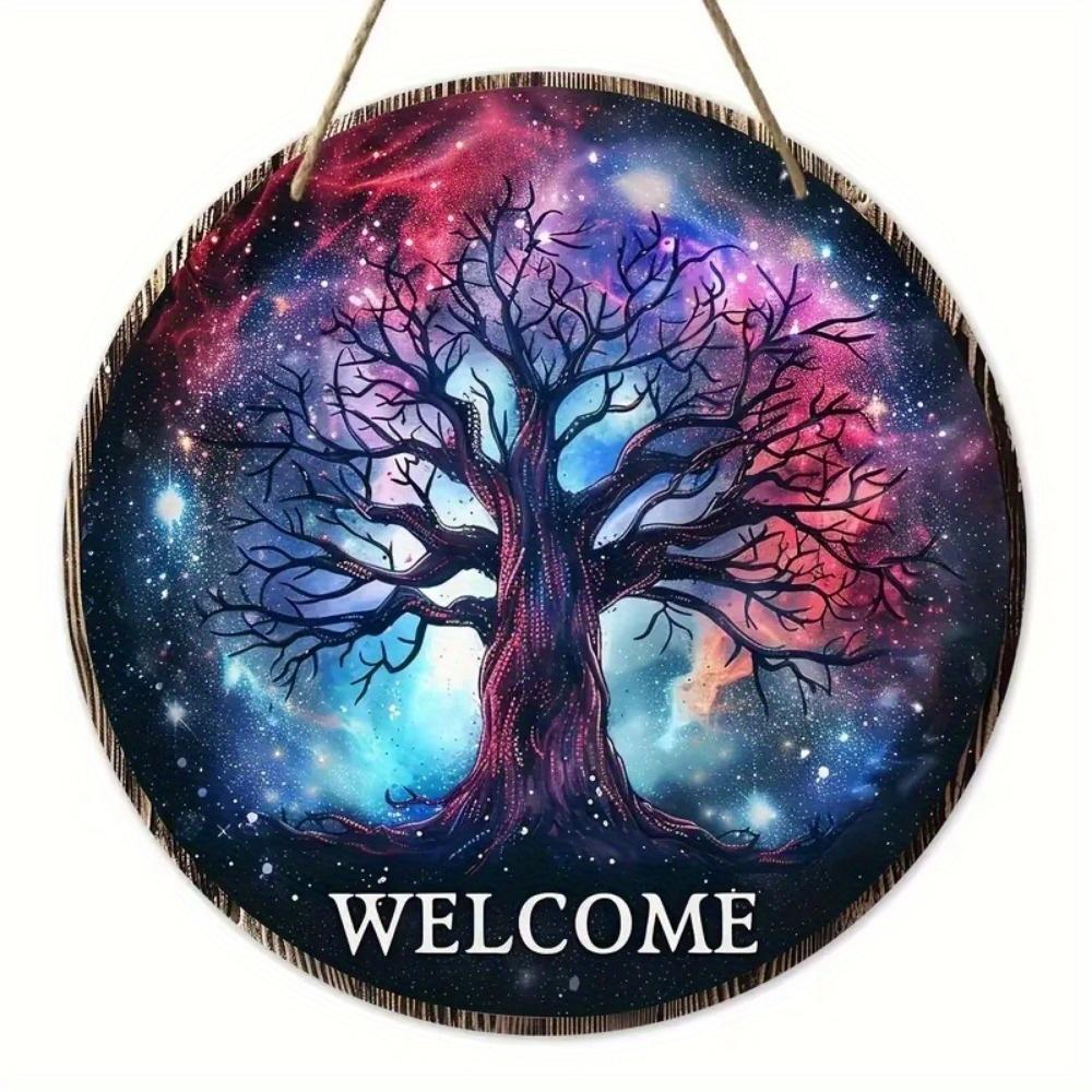 Vintage Welcome Flower Plant Sign, Round Wooden Wreath Sign for Home Room Farmhouse Porch Bar Cafe Wall Decor, Gift for Friends