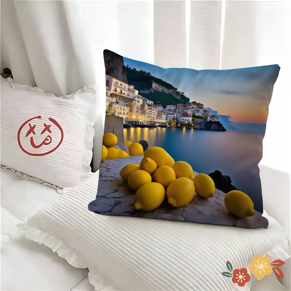 pc Italian Amalfi Coast Lemon Pillow Case Fashion Square Pillowcase Bedroom Sofa Room Ins Decoration Leisure