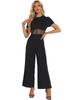 Allegra K Women's Casual Crew Neck Mesh Sheer Wide Leg Jumpsuit Dress, Black, Size L