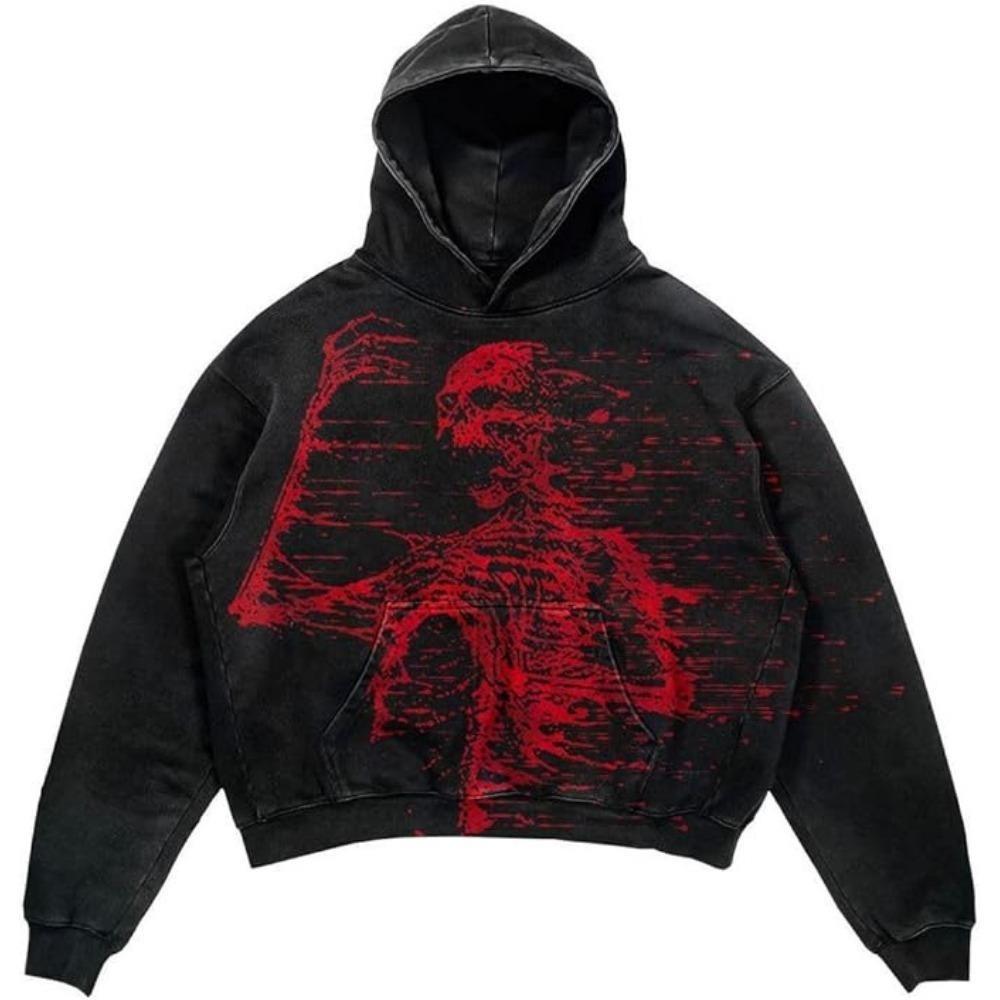 RogueWave Панк Стиль Череп Вареный Пуловер Худи с Длинным Рукавом Хип-Хоп Ретро Уличный Свободный Оверсайз Толстовка Харадзюку Готический Топ