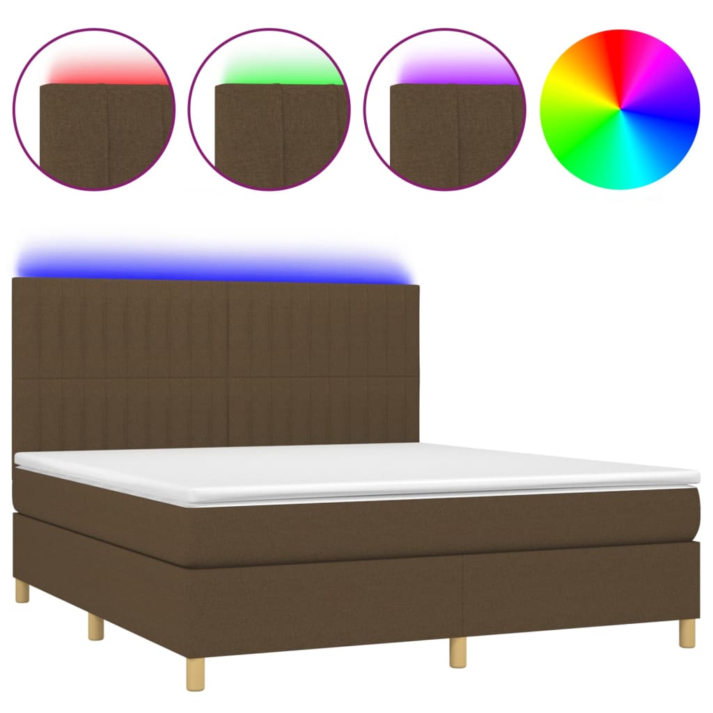 Box Spring Bed with Mattress & LED Dark Brown 180 x 200 cm Fabric