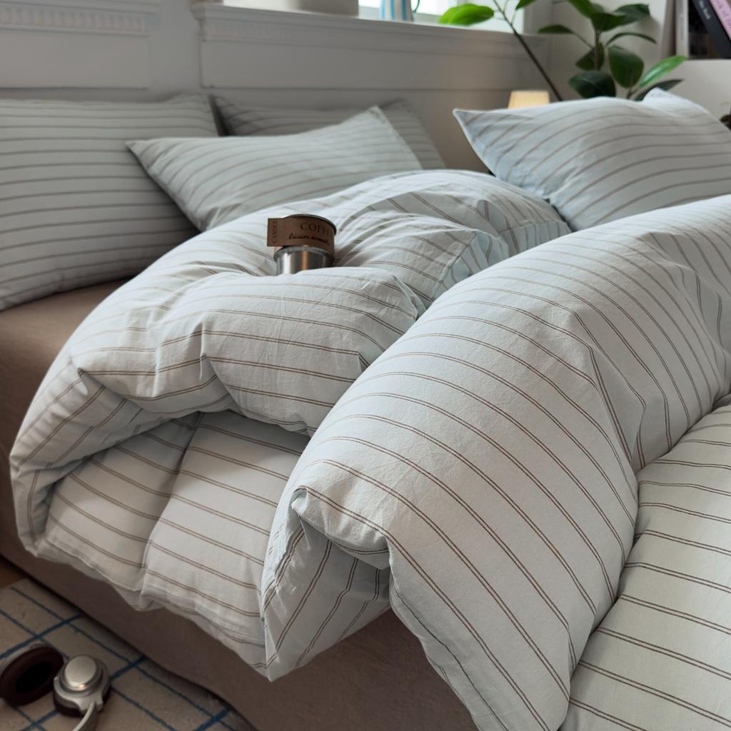 Sleepy grid cotton, pure cotton, washed cotton, simple striped single duvet cover