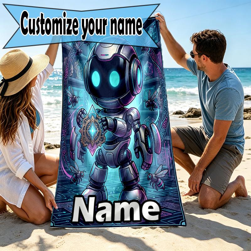 Custom Name Personalized Cosmic Bot Crew Print Beach Towel, for Trip Camping Beach Party Home Decor, Birthday Gift for Family & Friends