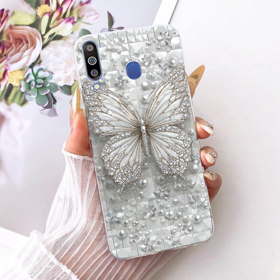 For Samsung A40S Case Transparent Cute Cat Fashion Butterfly Funny Painted Casing For Samsung Galaxy A40S Cover SM-A3050