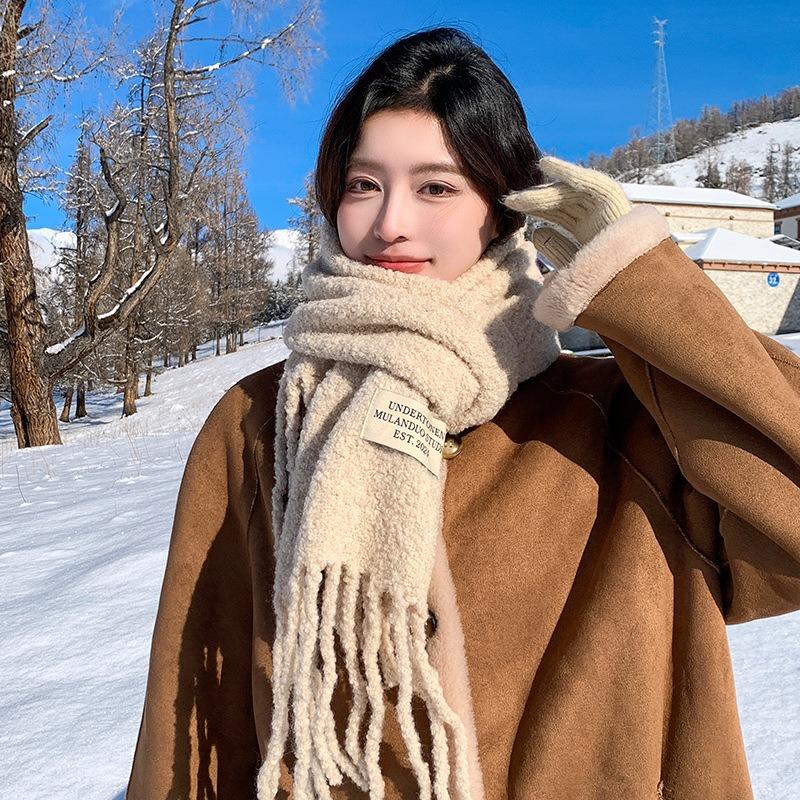 Alpaca Circle Fringed Scarf Containing Wool Warmth Versatile Knitted Scarf Female Autumn and Winter Couple High Sense