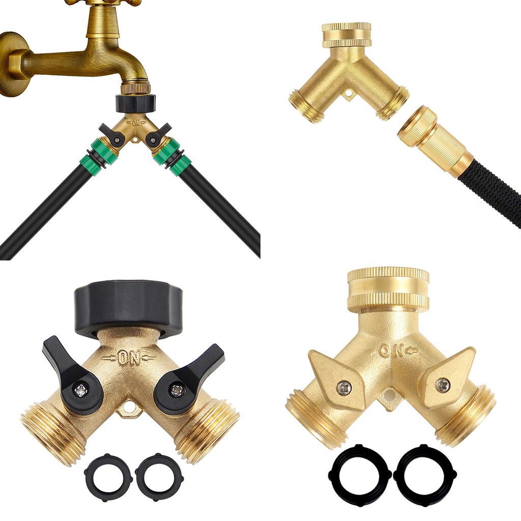 Brass Dual-Outlet Faucet Irrigation Ball Valve Adapter Garden Tap Hose Splitter Two Way Fitting 3/4 American Thread