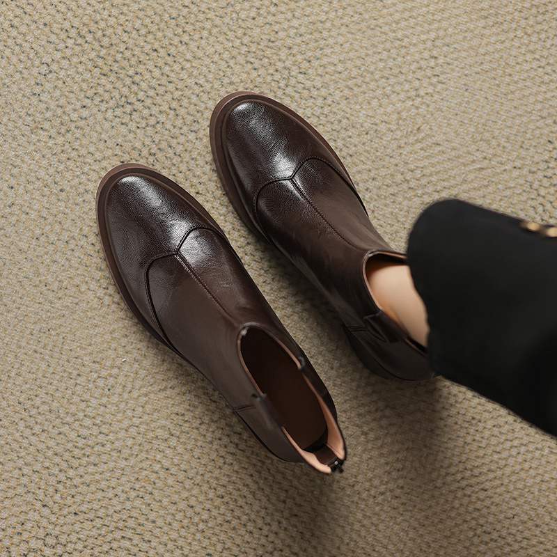 Krazing Pot Cow Skin Winter Round Toe Chunky Heels Fashion Boots Women Zipper Retro Elegant Women Ankle Boots