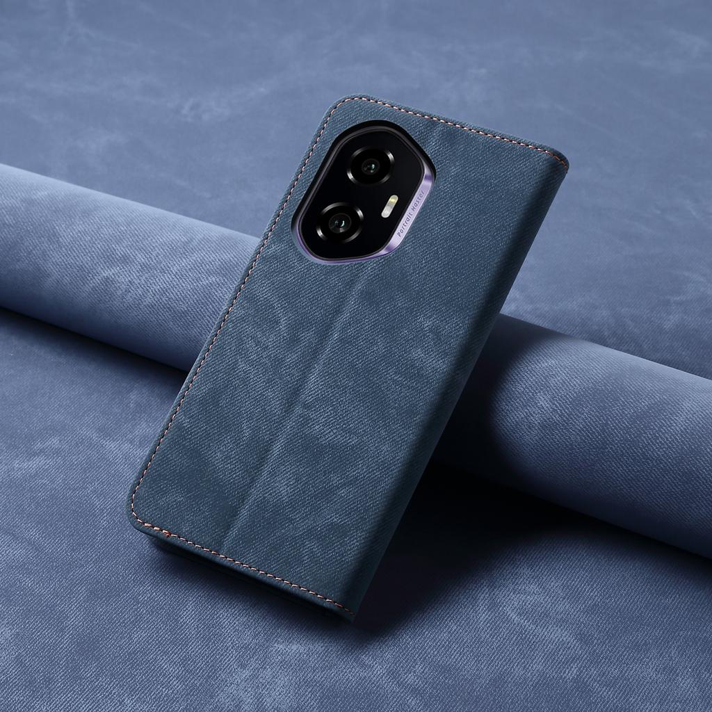 Для Honor 300 Чехол Текстура джинсовой ткани Кожаный чехол-подставка против царапин для телефона