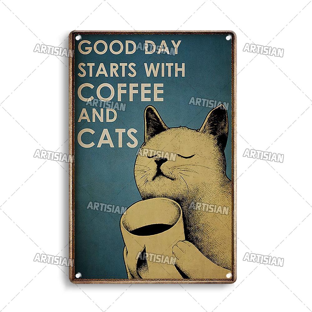 Артизан черный кот ретро металлический постер забавный питомец винтажный декоративный жестяной знак гараж бар паб клуб кухня дом человек пещера настенный декор