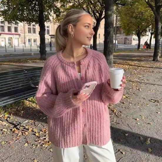 Женский свитер, пальто, круглый вырез, длинный рукав, однотонный кардиган на пуговицах, свитер, толстая теплая трикотажная верхняя одежда