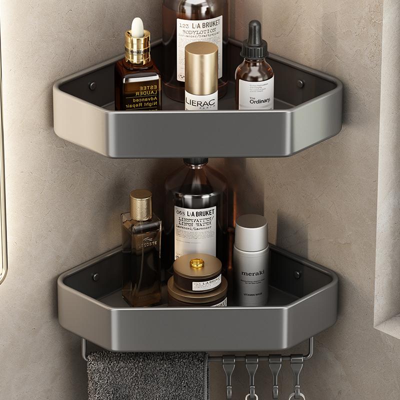 Bathroom Shelf No Drill Corner Space Aluminum Storage Rack Wall Mounted Triangle Basket Shower Room Storage Organizer FR2006