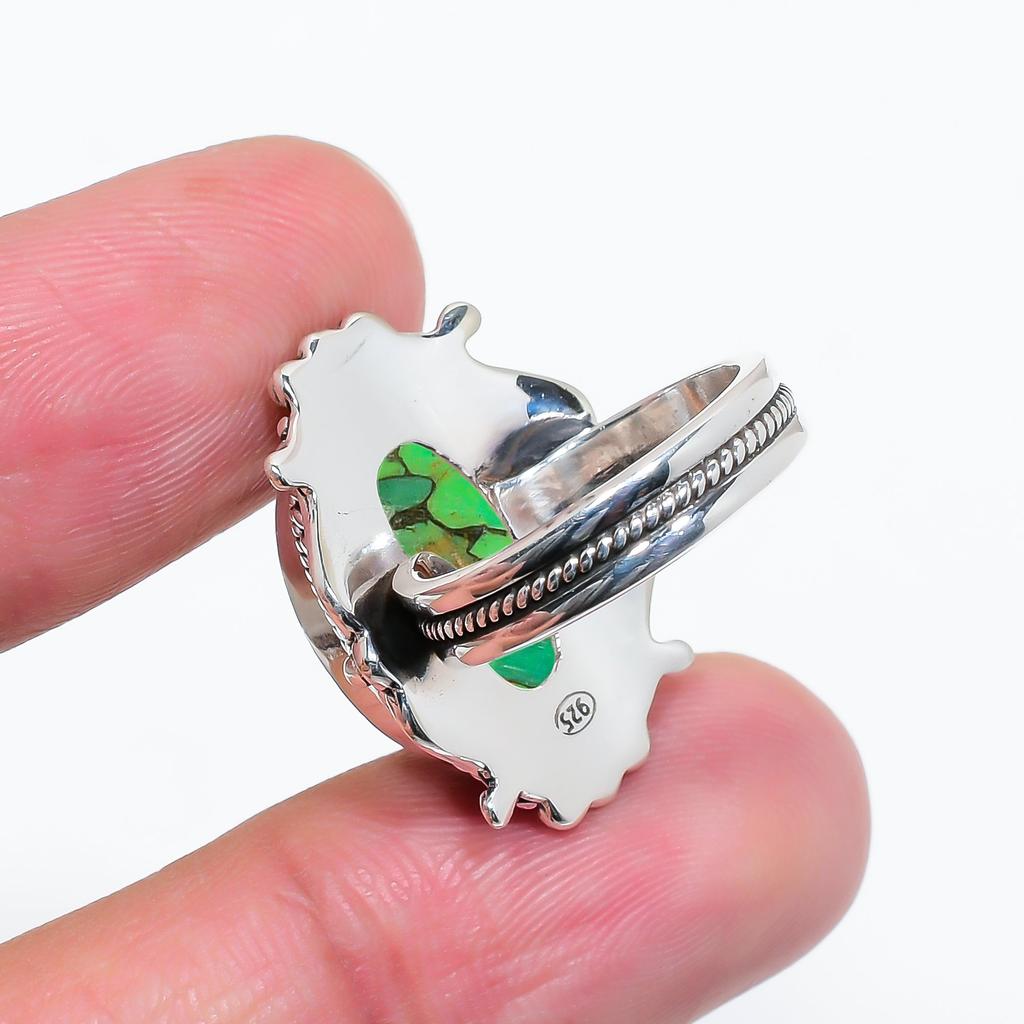 Copper Green Turquoise 925 Sterling Silver Ring V4243, Green Ring, Oval Ring, Valentin's Day Gift, Gift For Her, Birthday Gift, Handmade Jewelry, Silv