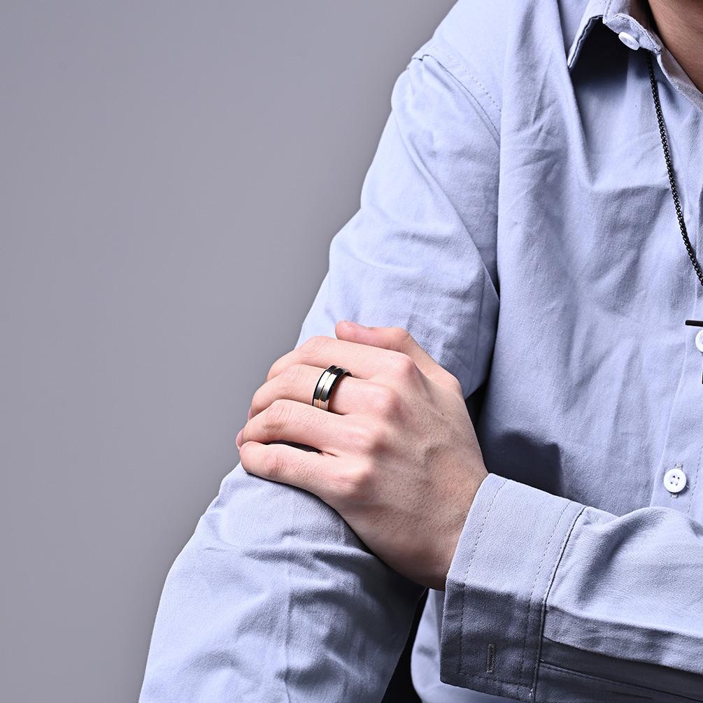 Кольцо из вольфрамовой стали с прорезью 8 мм для мужчин, модный аксессуар в стиле легкой роскоши, персонализированный, двухцветный, вольфрамовое золото, устойчивый к царапинам