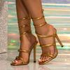 Fashion Liyke Summer Fashion Snake Twine Around Ankle Strap Gold Sandals Women Thin High Heels Stripper Sexy Banquet Shoes Size 36-42