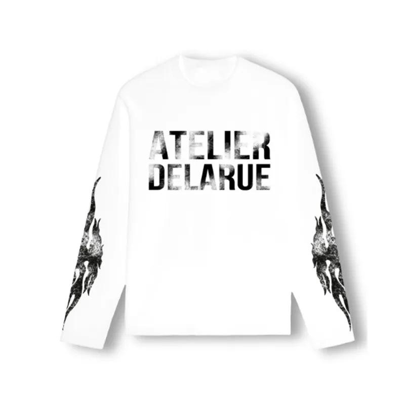 2026 новый ATELIER с принтом, круглый вырез, дерзкий, красивый, с длинным рукавом, с принтом букв, универсальная, повседневный стиль, футболка