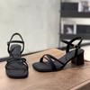 Sandals for Women In Summer 2025 Fashionable Mid Heel with a Single Buckle Strap and French Style Open Toed High Heels