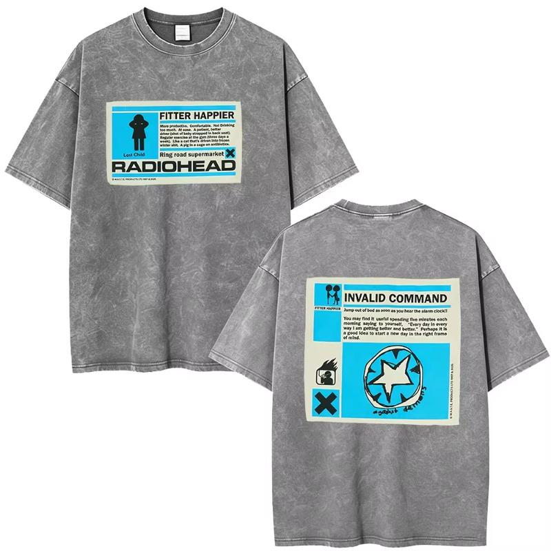Винтажная стираная футболка Radiohead Semaphore Rock Band Мужская Одежда Мода Хип-Хоп Готические Футболки Хлопковые Повседневные Футболки