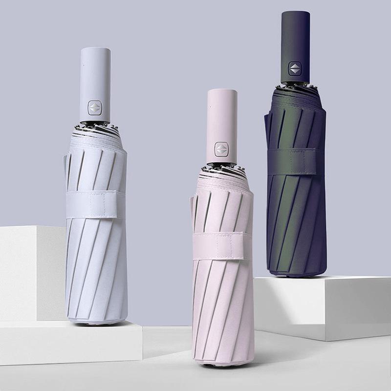 Fully Automatic 12-bone Large Sun Umbrella, Folding Vinyl Sunscreen Parasol, Weather and Rain Umbrella Can Be