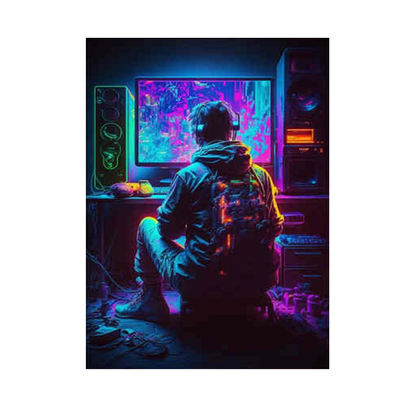 Геймерский контроллер, крутой игровой постер и принты, Spel Kawaii, наушники, красочная картина, настенная живопись, холст, картина, декор для комнаты, подарки