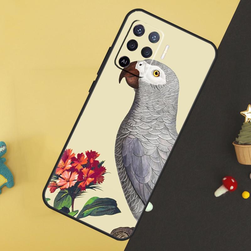 African Grey Parrot Case For Oppo A96 A76 A16 A17 A57 A60 A40 A80 A18 A38 A58 A78 A98 A15 A54 A74 A94 A6 A5 Pro