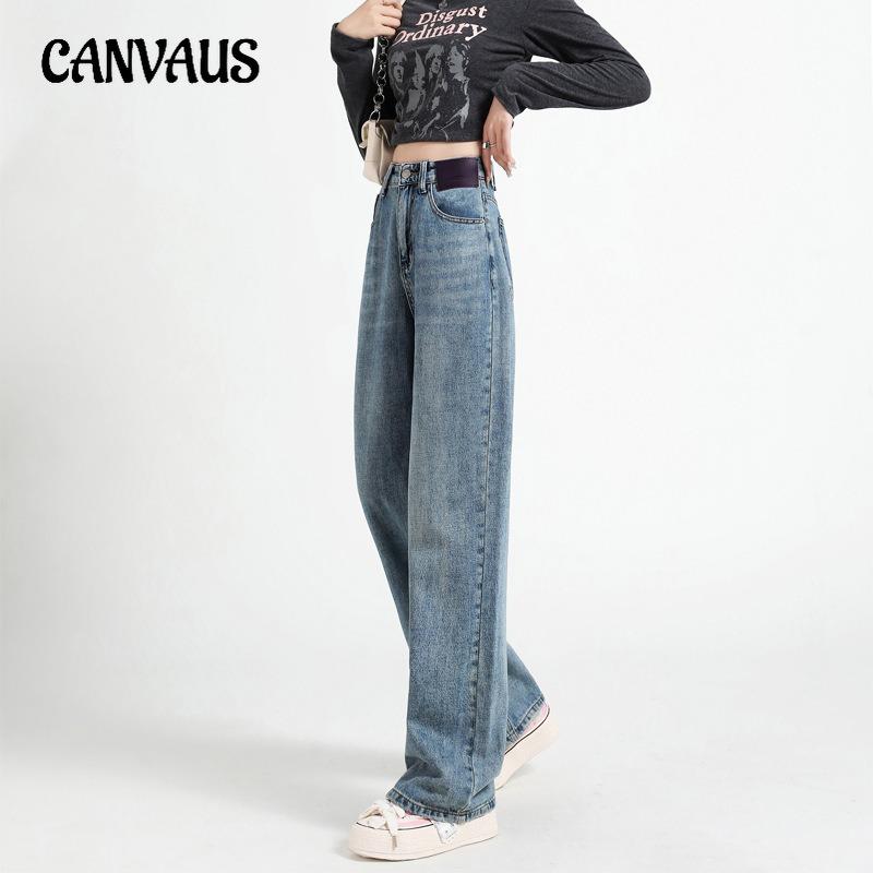 Женские весенние новые тонкие свободные брюки-пэчворк прямого покроя из денима с широкими штанинами