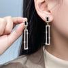 Korean Geometric Diamond Earrings: Rectangular S925 Silver with Black Oil Drop - Luxurious High-End Design
