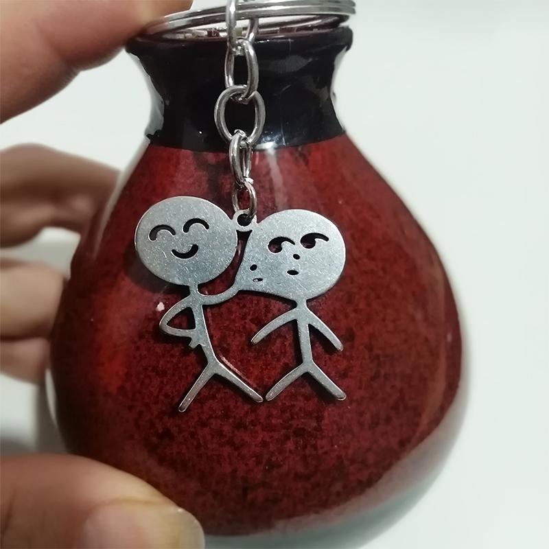 One Bag Cartoon Fun Doodle Matchmaker Keychain Stainless Steel Couple Pair Of Figurines Pendant