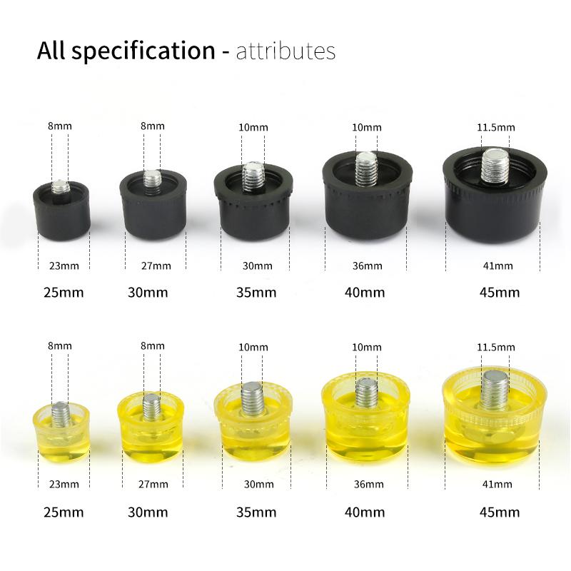 1 пара резиновых молотков с двумя головками для метчиков 25 мм, 30 мм, 35 мм, 40 мм, 45 мм, желтые и черные нейлоновые головки