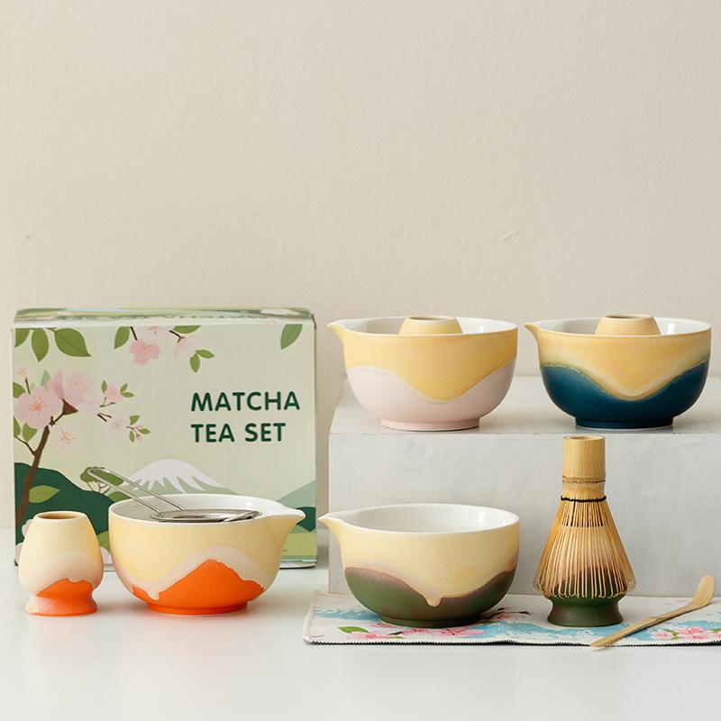8Pcs/Set Ceramic Matcha Teaset Elegant Traditiona Handmade Japanese-style Matcha Brush Teaspoon Making Tool Accessories Gift Box