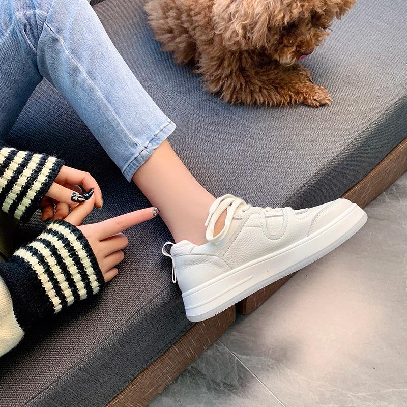 Leather White Shoes Women's Autumn New All-Match Slim-Fit Women's Casual Platform Sports Board Shoes
