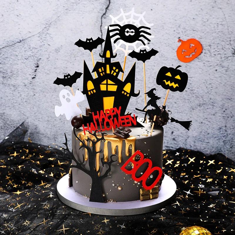 Halloween DIY Cake Toppers Cupcake Topper Castle Vampire Ghost Witch Pumpkin Cake Flags Kids Wedding Birthday Party Baking Decor