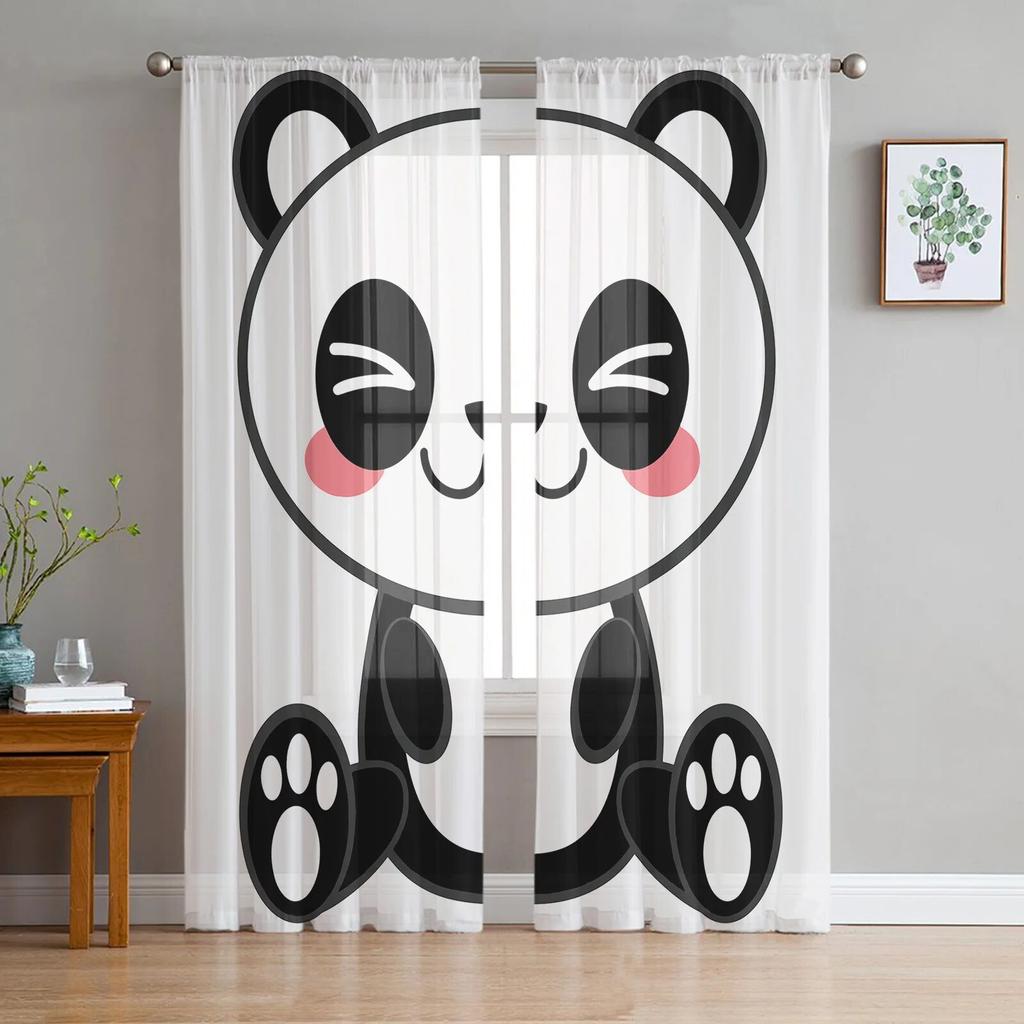 Милые бамбуковые прозрачные шторы с пандой для гостиной, тюлевые шторы для детской спальни, кухонные оконные шторы, панельные шторы