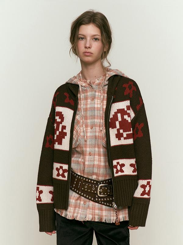 KIRSH Wool Cowichan Knit Zip-Up [Brown]