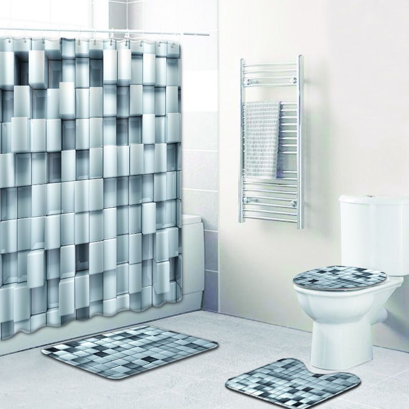 Creative 3D Printing Bathroom Non-Slip Floor Mat Shower Curtain Combination Carpet European And American Style