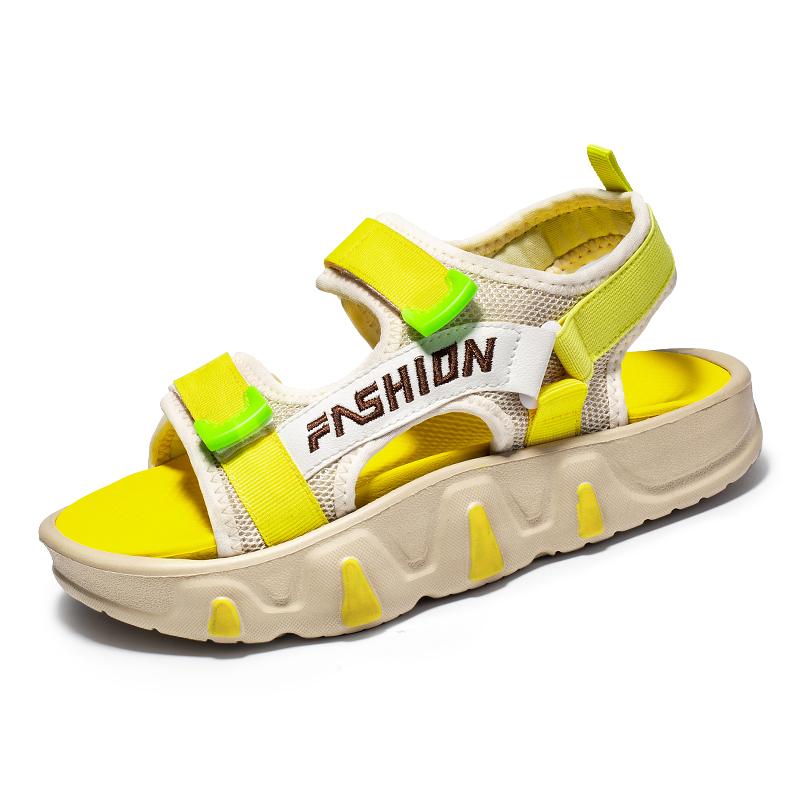 Summer Trendy Letter Printed Sandals for Men Women Yellow Platform Shoes Men Outdoor Non-slip Beach Sandals Men Sandalias Hombre