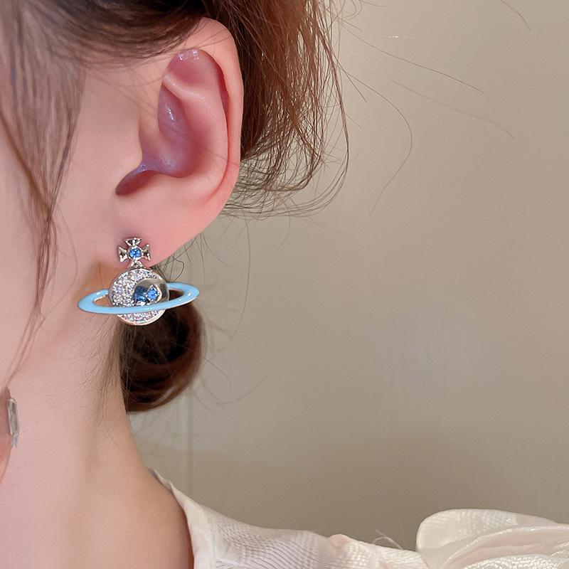 Модные серьги Сатурн с цирконием, женские трендовые элегантные цепочки на ключицы для девочек Y2k, ювелирные аксессуары, подарочные наборы