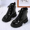 Round Toe Med Heel Boots Women Shoes Autumn Boots-women Booties Ladies Lace Up Luxury Designer Lolita Black 2024 Rubber Flat