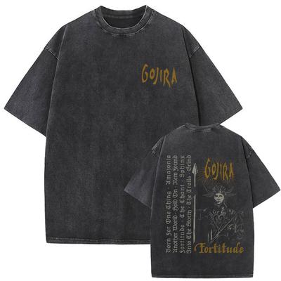 Стирка Винтажная Металлическая Группа Gojira Графическая Футболка Fortitude Мужская Мода Ретро Рок Футболки Мужская Хлопковая Оверсайз Футболка