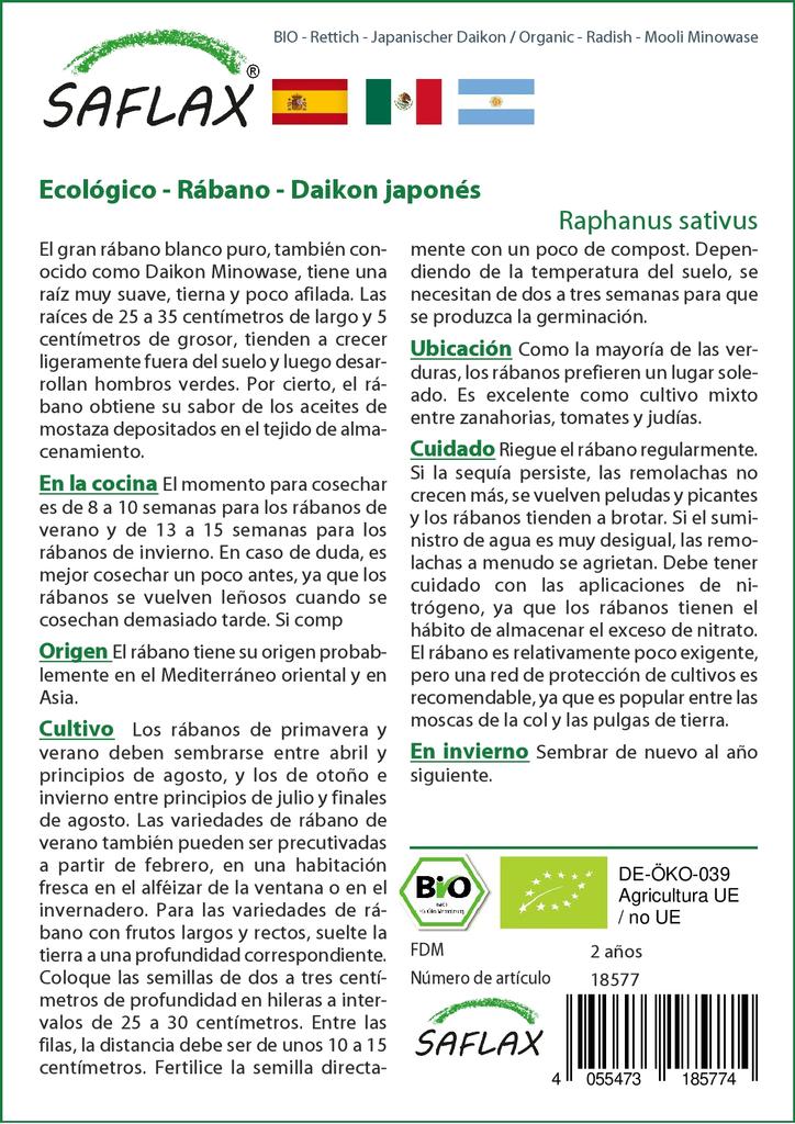 SAFLAX Garden in the Bag - Органический - Редис - Mooli Minowase - 100 семян - С субстратом в подходящем мешке - Raphanus sativus