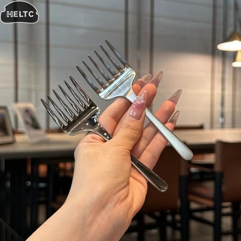 1pc Stainless Steel Fruit Fork Creative Korean Single Handle Six-tooth Steel Dessert Fork Fruit Fork Portable Cake Fork