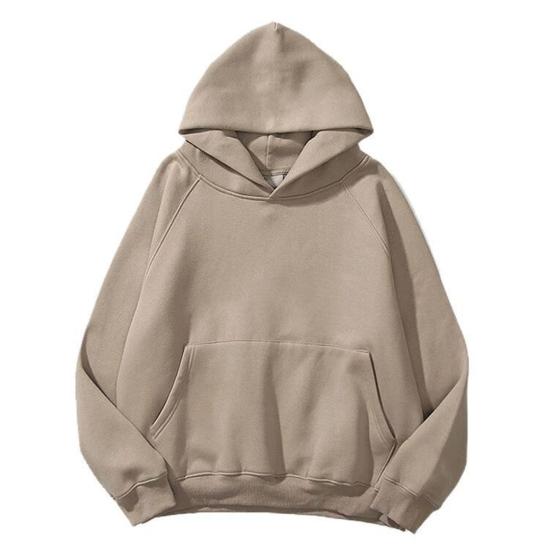 Men Hoodie with Solid Color Hood Large Front Pocket Pullover Sweatshirt Loose Fit Sports Tops Street Wear