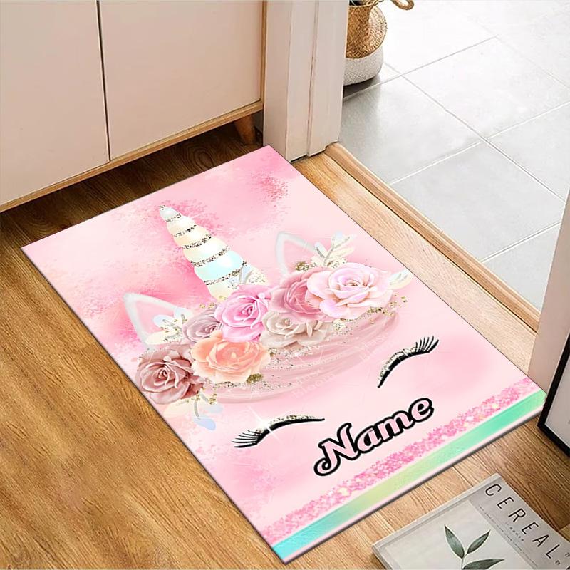 Custom Name Unicorn Fantasy Rug for Living Room, Game Rooms, Office, Bedroom, Floor Mat Playful Design, fan gifts Christmas decor