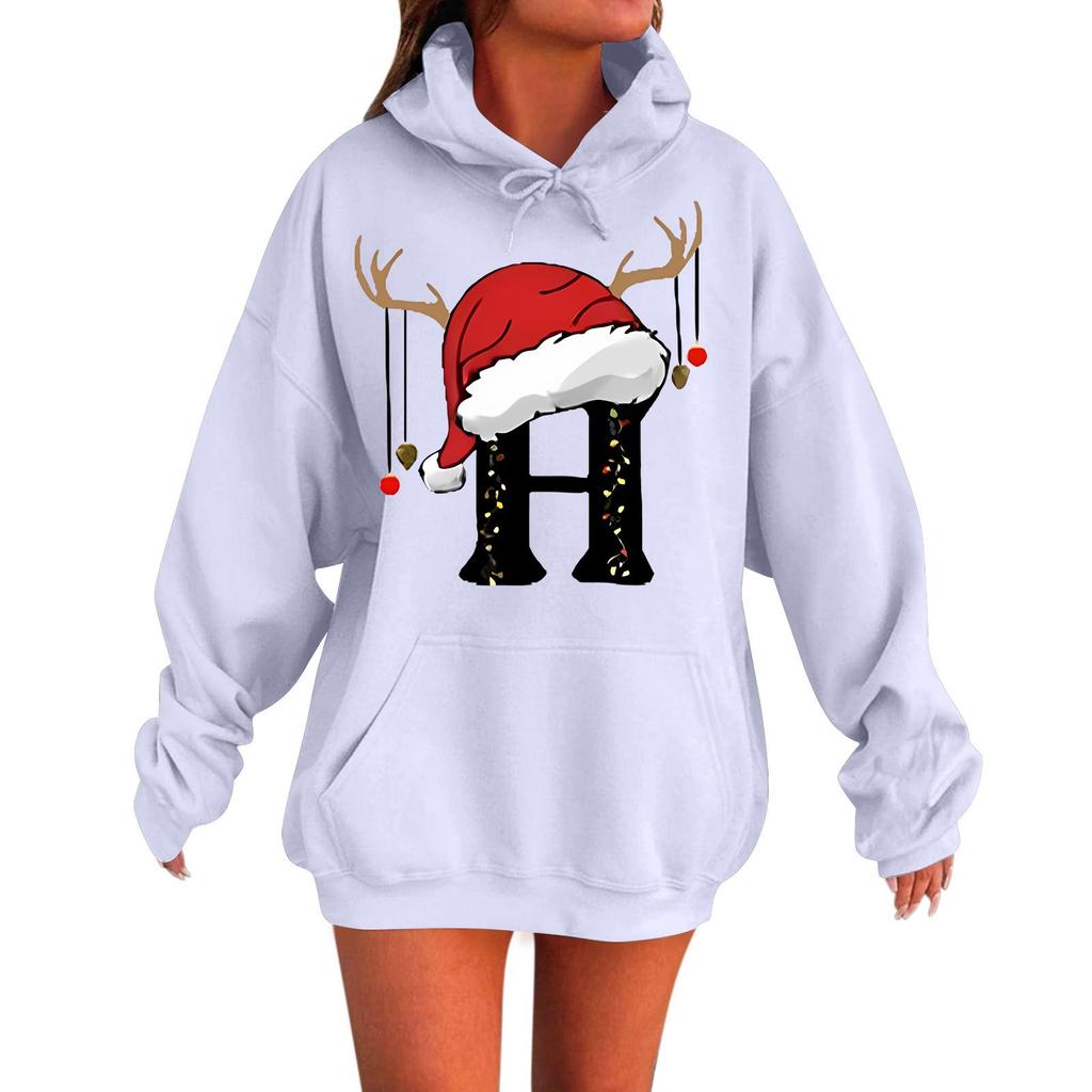 Ladies Fashion Casual Long Sleeve Printed Round Neck Hoodie Pullover Top With Pockets