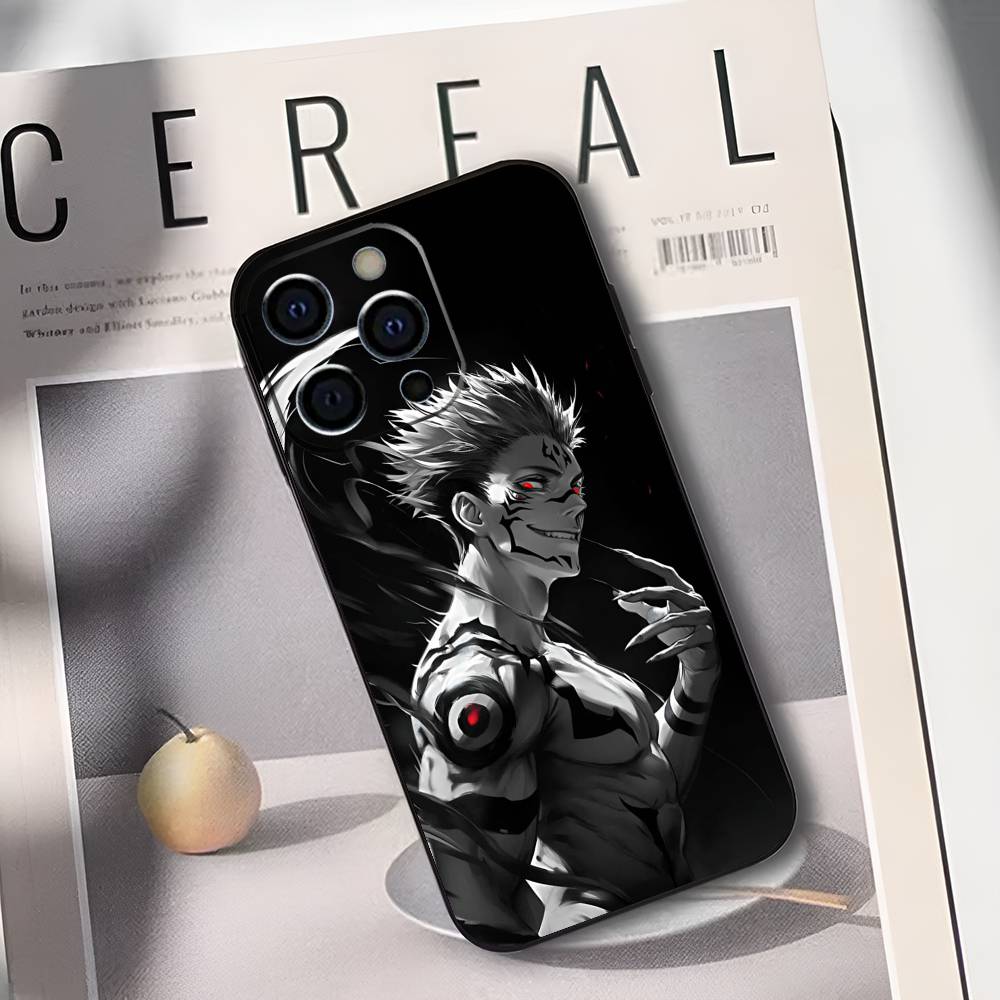 R-Рёмен Сукуна J-Дзюдзюцу К-Кайсен Чехол для телефона Для IPhone 17,16,15,14,13,12,11,Plus,Pro,Max,Plus,XS,мягкий чехол Черный силикон
