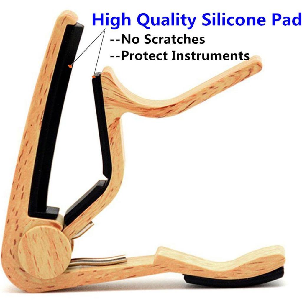 WINGO One Touch Guitar Capo Tast Electric Capo для акустической гитары Wood 5 Picks Guitar, (Светлый цвет) -