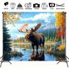 2D plane 1 magnificent elk lake theme photo background and party banner suitable for birthdays weddings festivals