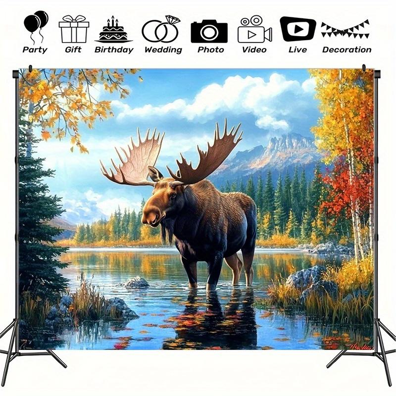 2D plane 1 magnificent elk lake theme photo background and party banner suitable for birthdays weddings festivals