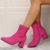 Женские тканевые ботильоны на высоком каблуке больших размеров, однотонные, с боковыми молниями, с острым носком, короткие, на толстом каблуке, новинка 2025