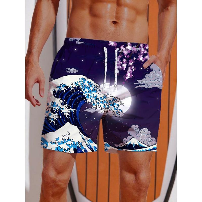 Летние 3D-печатные шорты с принтом Укиё-э «Свирепый дракон» для мужчин, Board shorts, Плавки, На шнурке, Дышащие, Короткие