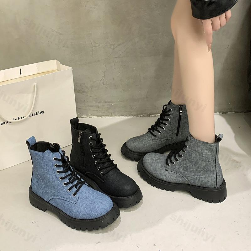 Retro High Top Thick Soled Short Boots for Women's  Autumn British Style Versatile Comfortable Non Slip Chunky Single Boots
